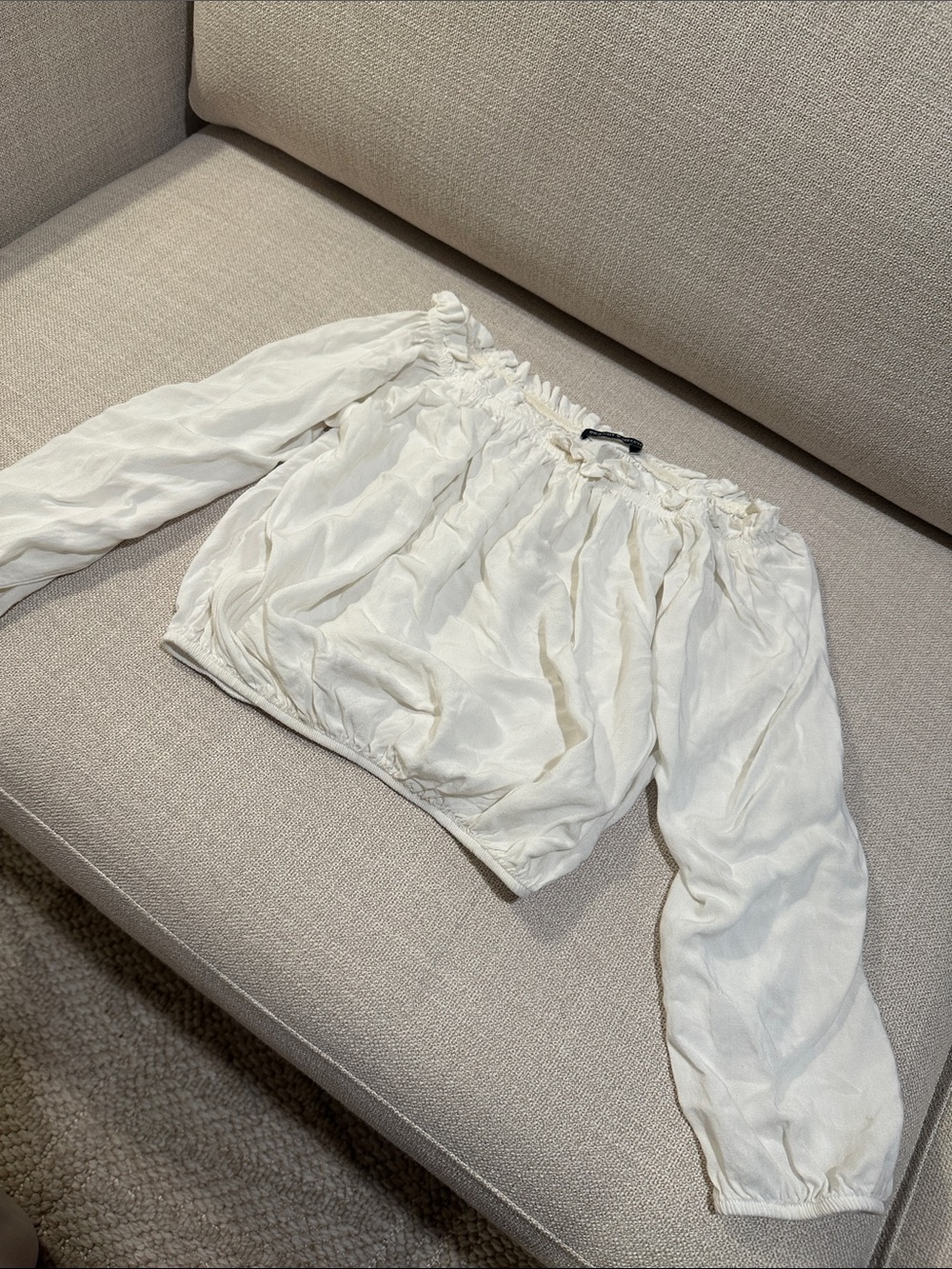 Brandy Melville White Off-Shoulder Long Sleeve Crop Top